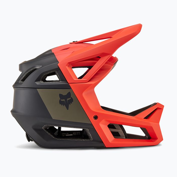 "Fox Racing Proframe RS Nuf" oranžinis dviračių šalmas su liepsna 7