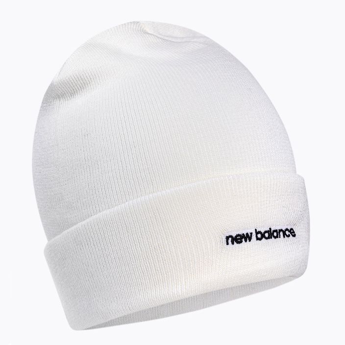 Moteriškos žieminės kepurės New Balance Knit Cuffed Beanie kepurės su rankogaliais siuvinėtos baltos spalvos LAH13032WT