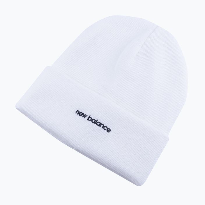 Moteriškos žieminės kepurės New Balance Knit Cuffed Beanie kepurės su rankogaliais siuvinėtos baltos spalvos LAH13032WT 4