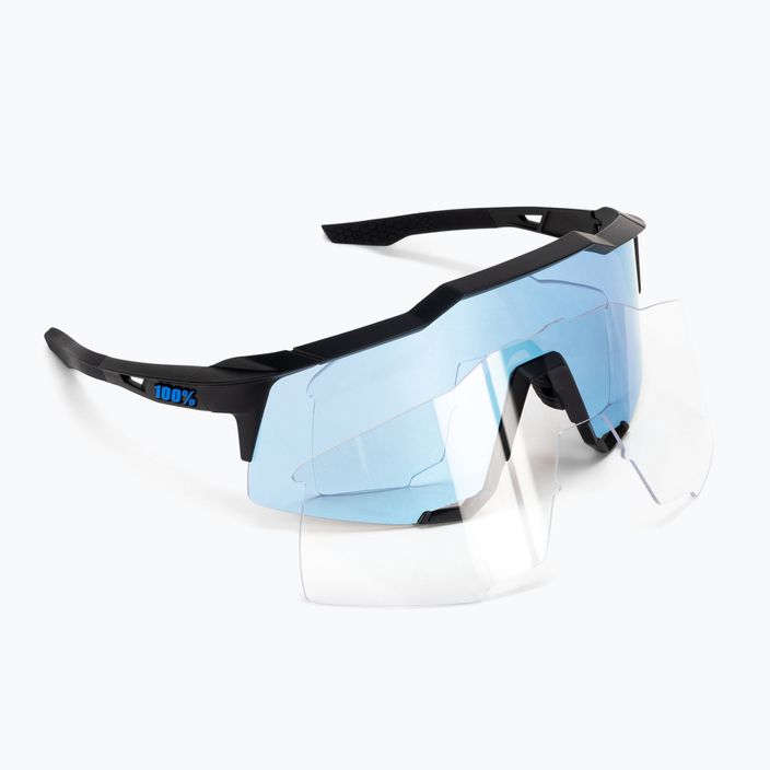 100% Speedcraft matiniai juodi/per mėlyni daugiasluoksniai veidrodiniai dviračių akiniai