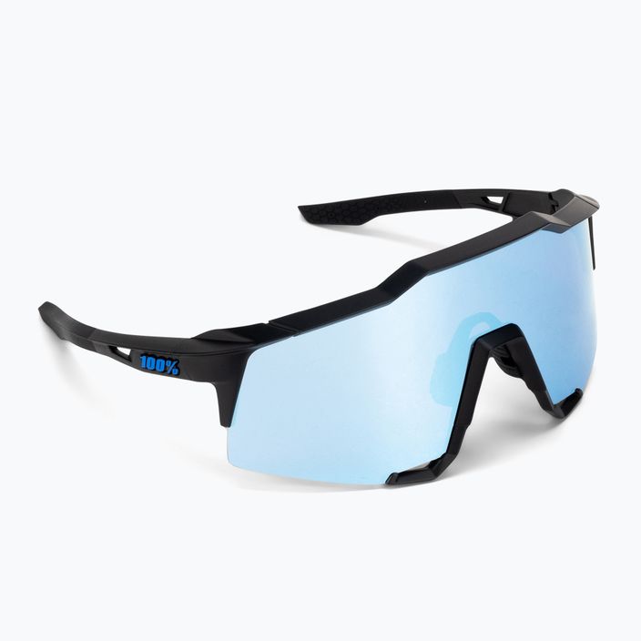 100% Speedcraft matiniai juodi/per mėlyni daugiasluoksniai veidrodiniai dviračių akiniai 2