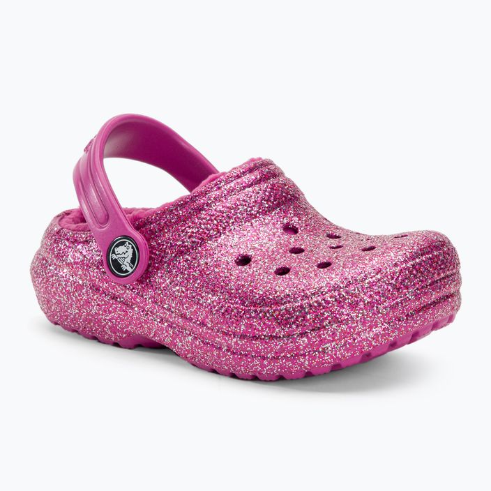 "Crocs Classic Lined Glitter Clog fuchsia fun/multi" vaikiškos šlepetės 2