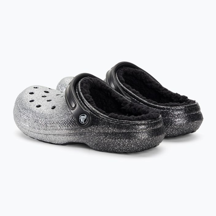 "Crocs Classic Glitter Lined Clog" juodos/ sidabrinės spalvos šlepetės 4