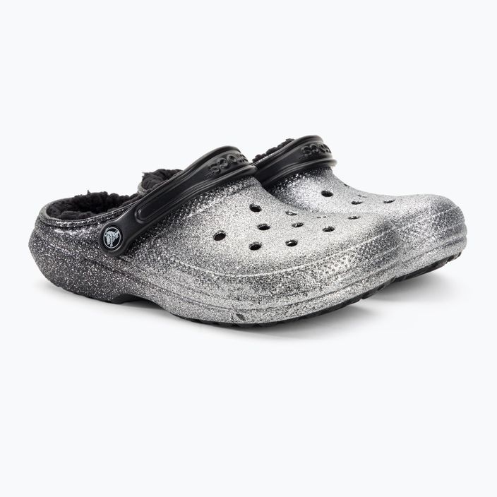 "Crocs Classic Glitter Lined Clog" juodos/ sidabrinės spalvos šlepetės 5