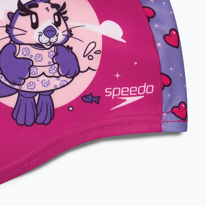 "Speedo" spausdinta poliesterio rožinė/violetinė plaukimo kepuraitė 3