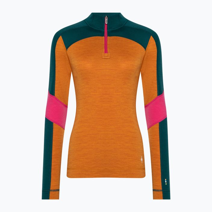 Moteriški termoaktyvūs marškinėliai ilgomis rankovėmis Smartwool Merino Baselayer Colorblock 1/4 Zip Boxed marmalade 3