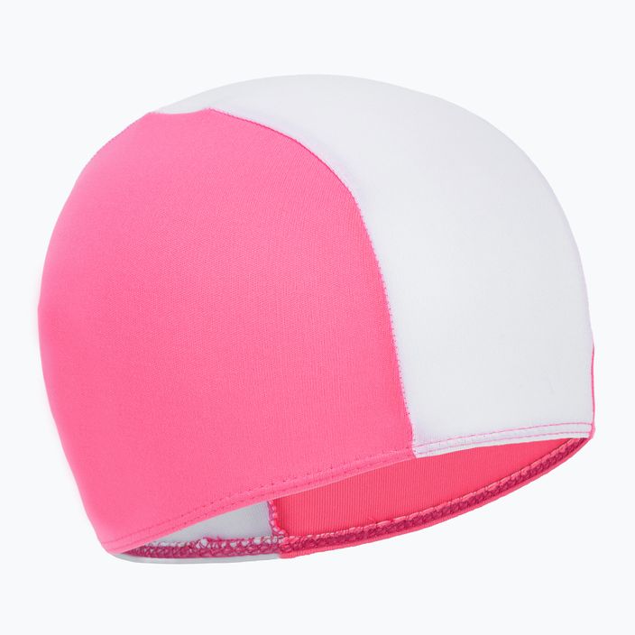 Arena Polyester II Jr vaikiška plaukimo kepuraitė neoniškai rožinė balta