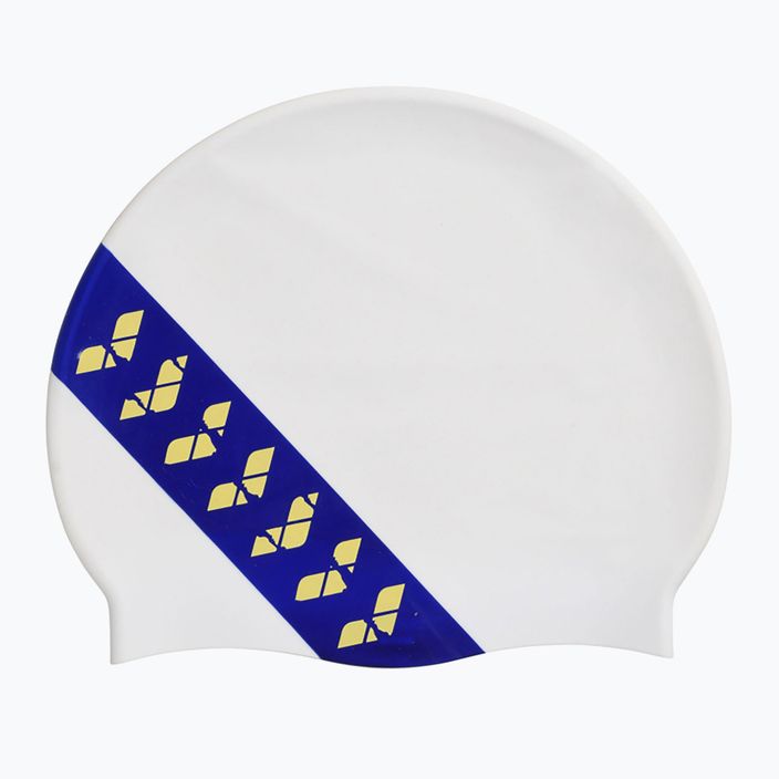 Arena Icons Team Stripe balta/neoninė mėlyna plaukimo kepuraitė 3