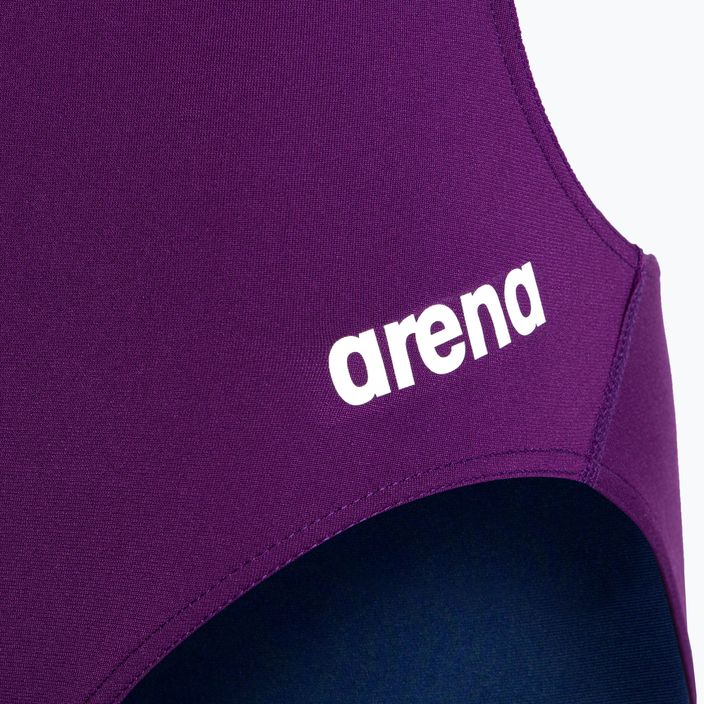 Moterų arena Team Challenge Solid slyvų/baltos spalvos vientisas vientisas maudymosi kostiumėlis 3