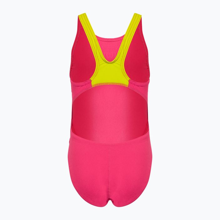 Arena Team Swim Tech Solid freak rose/soft green vaikiškas vientisas maudymosi kostiumėlis 2