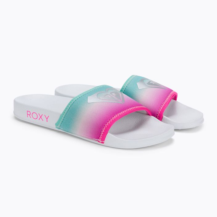 ROXY Slippy Neo G white/crazy pink/turquoise vaikiškos šlepetės 5