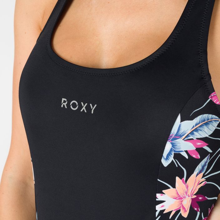 Moteriškas vientisas maudymosi kostiumėlis ROXY Active antracito/žiedų spalvos flow 5
