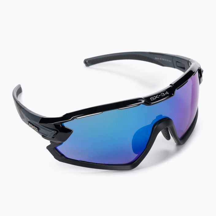 CASCO dviratininkų akiniai SX-34 Carbonic black/blue mirror 09.1302.30