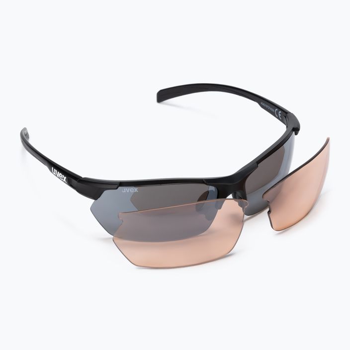 UVEX Sportstyle 114 juodi matiniai/šviesūs sidabriniai/šviesūs oranžiniai/skaidrūs akiniai nuo saulės 53/0/939/2216 6