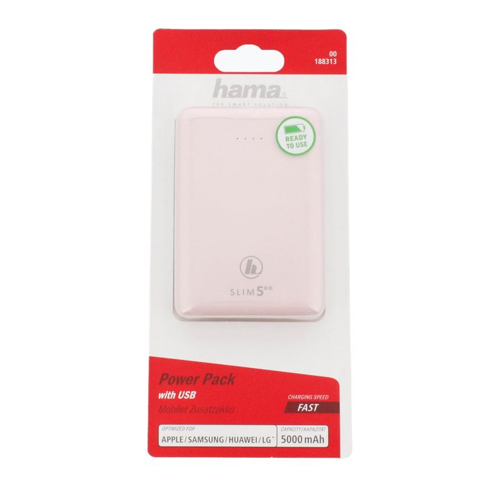 Powerbankas Hama Slim 5HD Power Pack 5000 mAh rožinės spalvos 1883130000 2