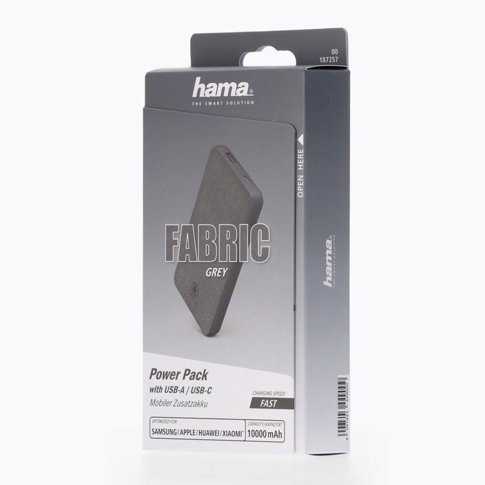 Powerbank Hama Fabric 10 Power Pack 10000 mAh pilka 1872570000