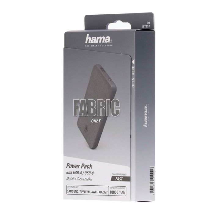 Powerbank Hama Fabric 10 Power Pack 10000 mAh pilka 1872570000 2