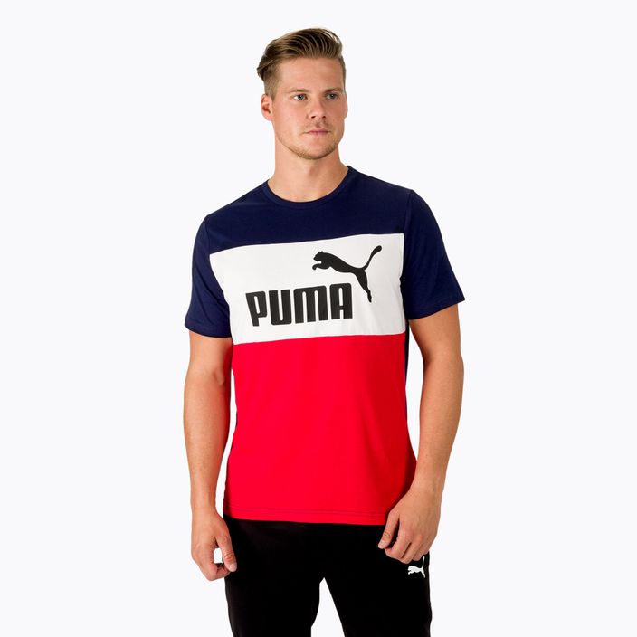 Vyriški treniruočių marškinėliai PUMA ESS+ Colorblock Tee tamsiai mėlyna ir raudona 848770 06