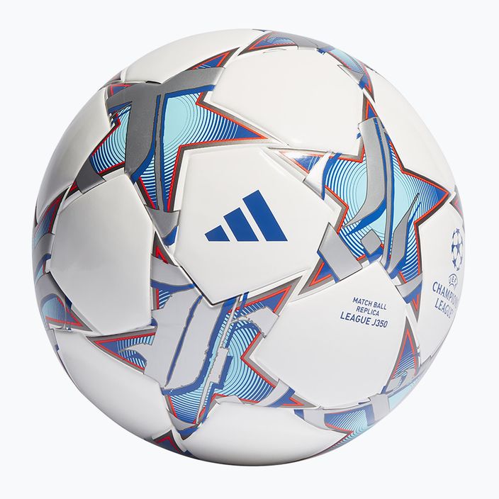 Futbolo kamuolys adidas UCL League 23/24 white/silver metallic/bright cyan/royal blue dydis 5