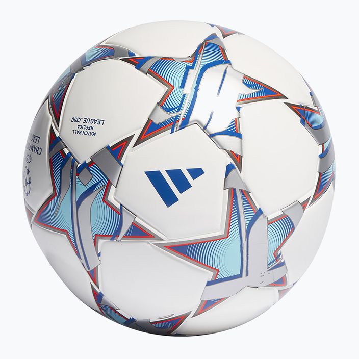 Futbolo kamuolys adidas UCL League 23/24 white/silver metallic/bright cyan/royal blue dydis 5 2