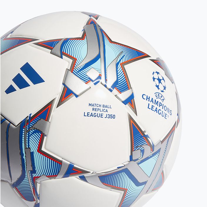 Futbolo kamuolys adidas UCL League 23/24 white/silver metallic/bright cyan/royal blue dydis 5 4