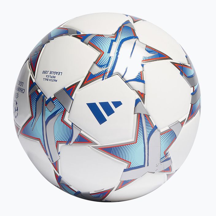 Futbolo kamuolys adidas UCL League 23/24 white/silver metallic/bright cyan/royal blue dydis 4 2