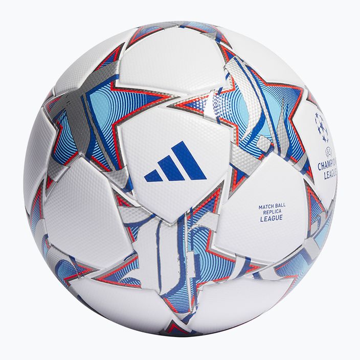 Futbolo kamuolys adidas UCL League 23/24 white/silver metallic/bright cyan dydis 5