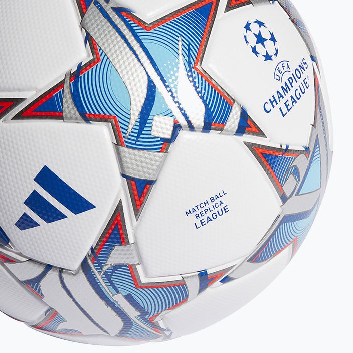 Futbolo kamuolys adidas UCL League 23/24 white/silver metallic/bright cyan dydis 5 4