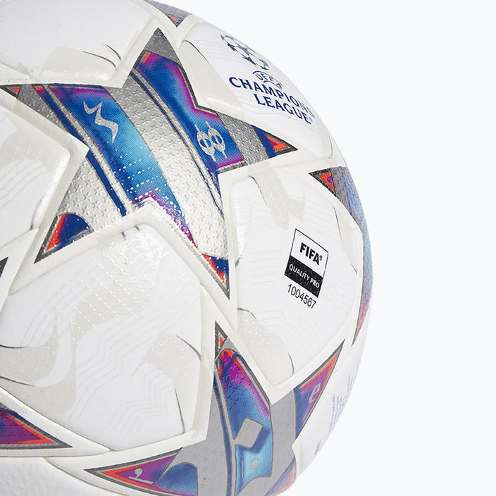 Futbolo kamuolys adidas UCL PRO 23/24 white/silver metallic/bright cyan/royal blue dydis 5 3