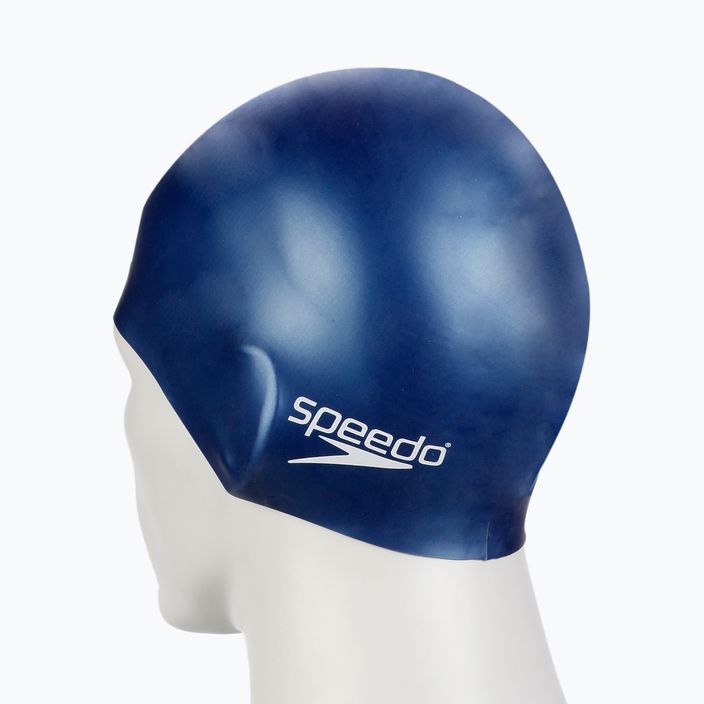 Speedo paprasta plokščia silikoninė plaukimo kepurė tamsiai mėlyna 8-709910011 4