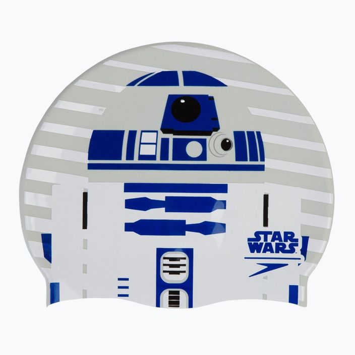 Speedo Star Wars Slpogan Print R2-D2 vaikiška plaukimo kepuraitė balta ir pilka 8-08385D674 4