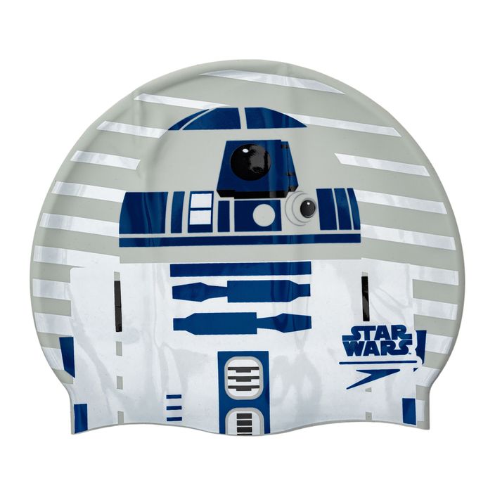 Speedo Star Wars Slpogan Print R2-D2 vaikiška plaukimo kepuraitė balta ir pilka 8-08385D674 2