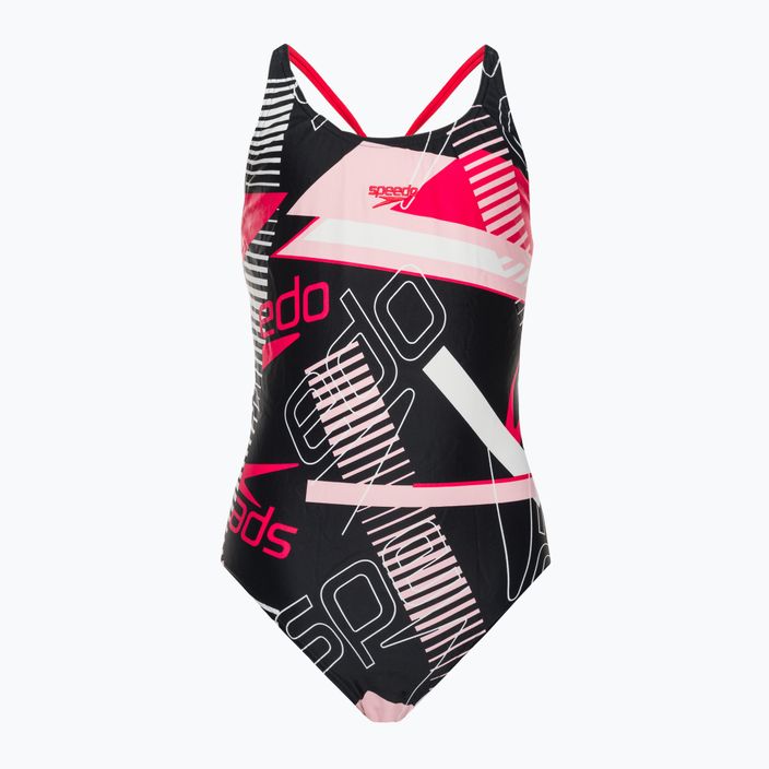 Speedo Printed Tie-Back vaikiškas vientisas maudymosi kostiumėlis juodas 68-12389F378