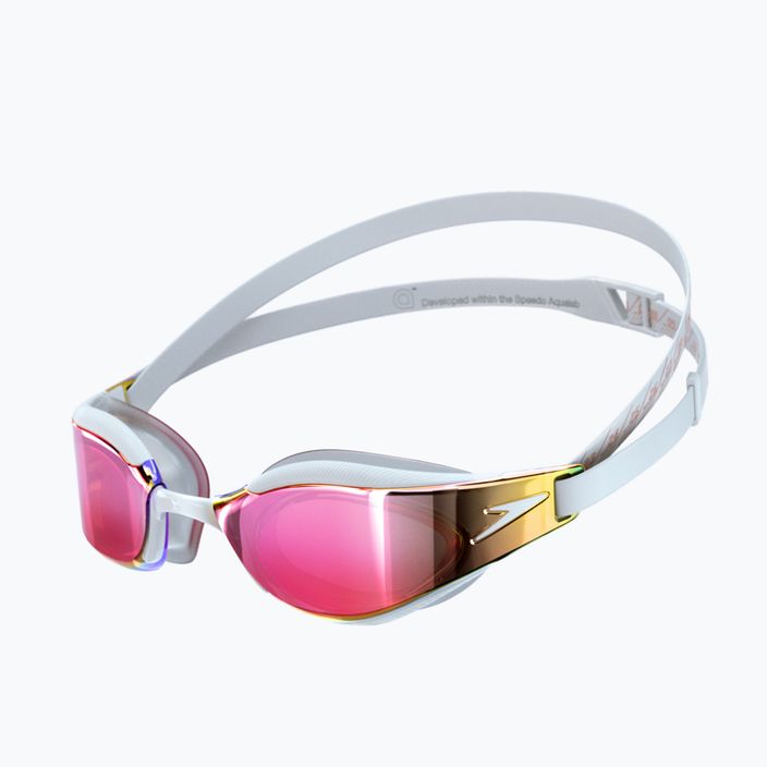 Speedo Fastskin Hyper Elite Mirror baltos/oksidinės pilkos/rožinio aukso spalvos plaukimo akiniai 68-12818F979 6