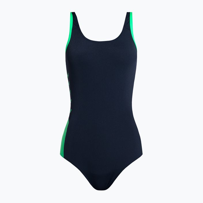 Speedo Boom Logo Splice Muscleback moteriškas vientisas maudymosi kostiumėlis tamsiai mėlyna-žalia 68-12900