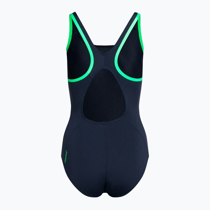 Speedo Boom Logo Splice Muscleback moteriškas vientisas maudymosi kostiumėlis tamsiai mėlyna-žalia 68-12900 2