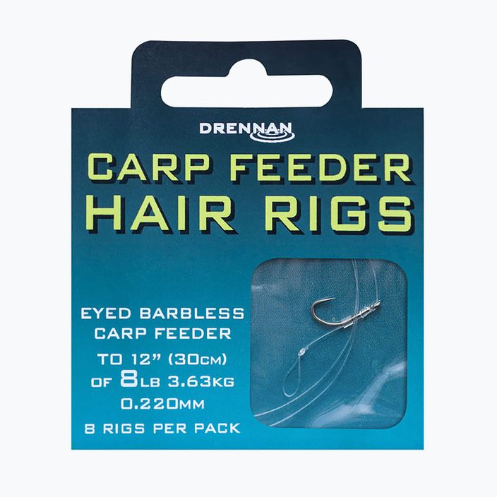 Drennan Carp Feeder Hair Rigs methode pavadėlis su kilpele, kabliukas be spyglių, 8 + valas, 8 skaidrūs HNHCFD016