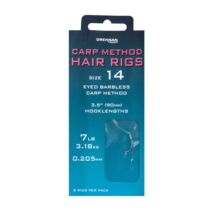 Drennan Drennan Carp Method Hair Rigs methode pavadėlis su kilpele, kabliukas be spyglių + lynas 8 vnt. skaidrus HNHCMT014 2