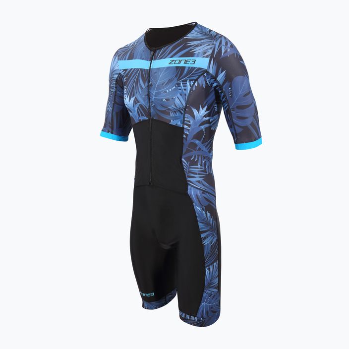 Vyriškas triatlono kombinezonas ZONE3 Activate+ Tropical Palm Short Sleeve Full Zip Trisuit navy/blue