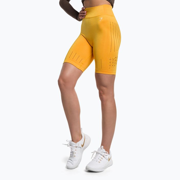 Moteriški šortai Gymshark Flawless Shine Seamless saffron/yellow treniruočių šortai