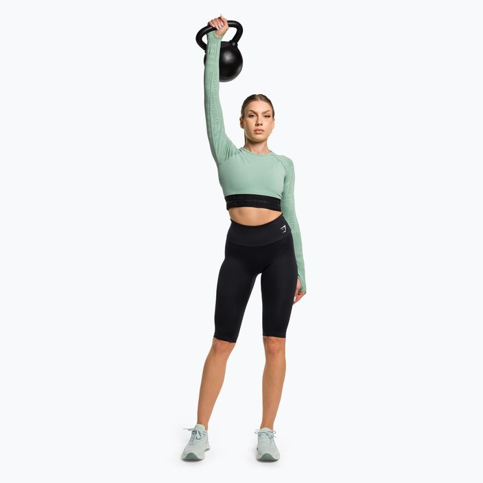 Moteriška "Gymshark Vision Crop Top" treniruočių palaidinė ilgomis rankovėmis žalia/juoda 2