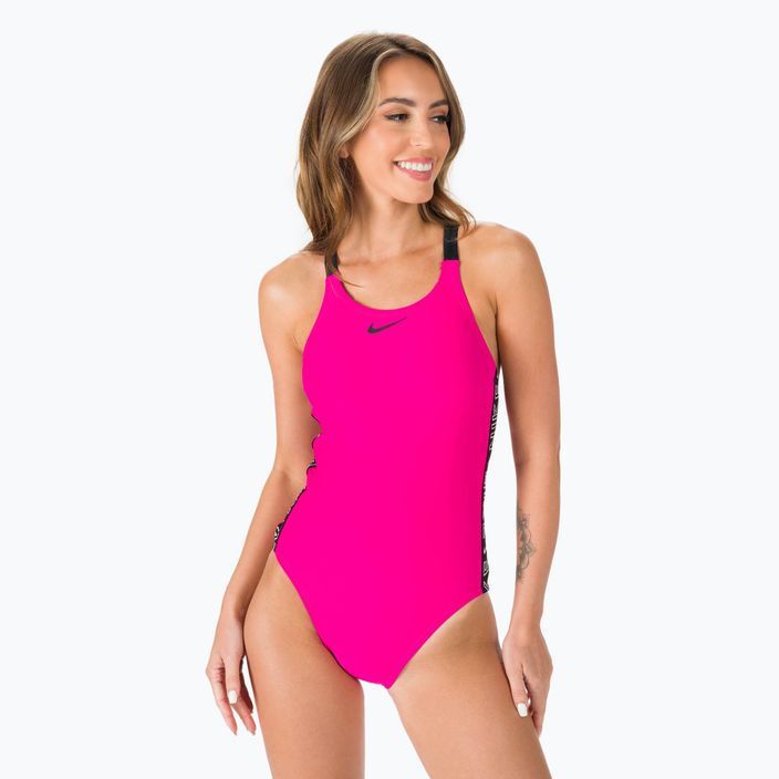 Moteriškas vientisas maudymosi kostiumėlis Nike Logo Tape Fastback pink NESSB130-672 3