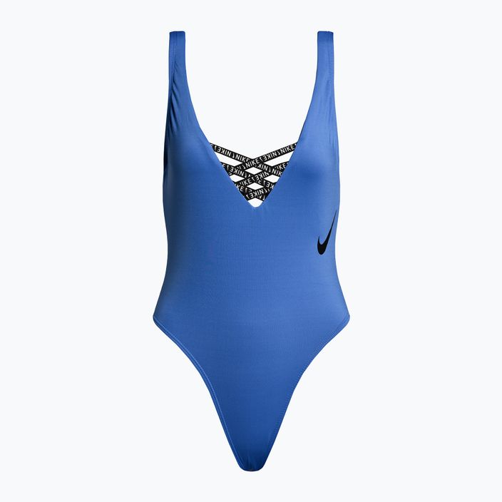 Nike Sneakerkini U-Back moteriškas vientisas maudymosi kostiumėlis mėlynas NESSC254-442