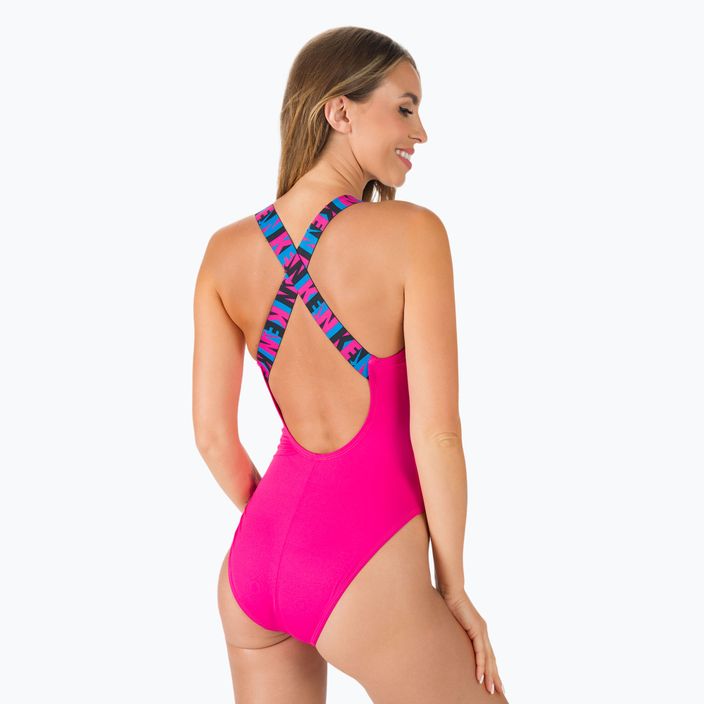 Moteriškas vientisas maudymosi kostiumėlis Nike Logo Tape Crossback pink NESSC262-672 3