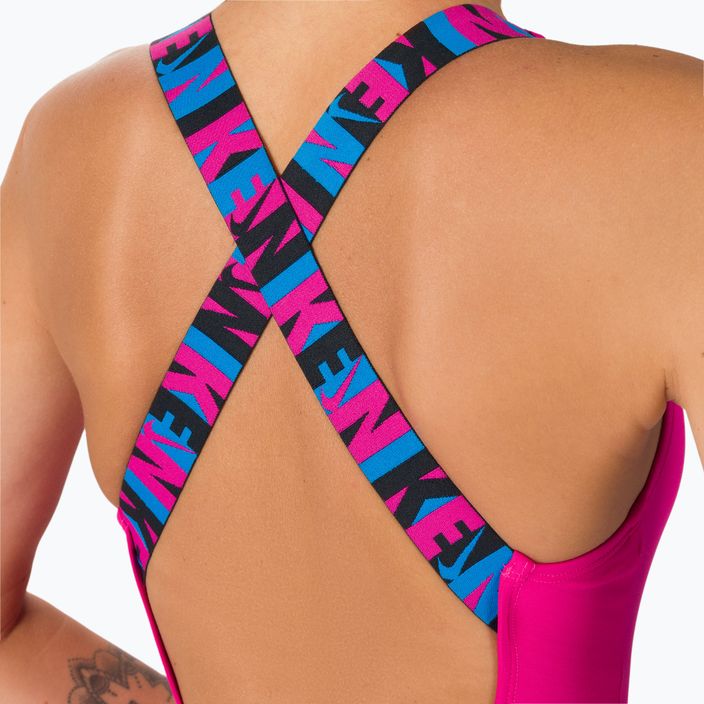 Moteriškas vientisas maudymosi kostiumėlis Nike Logo Tape Crossback pink NESSC262-672 5