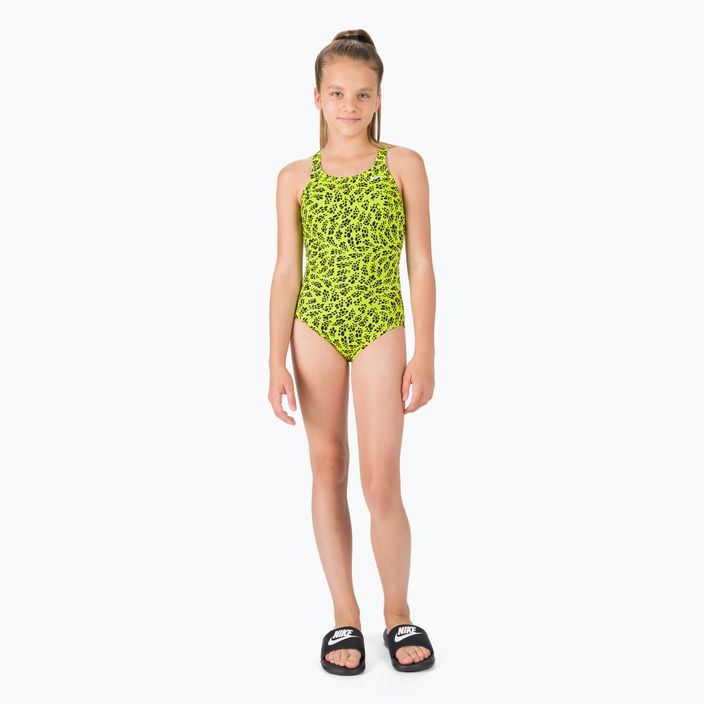 Nike daugkartinės spaudos Fastback vaikiškas vientisas maudymosi kostiumėlis žalias NESSC755-312 5