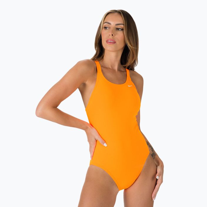 Nike Hydrastrong Solid Fastback moteriškas vientisas maudymosi kostiumėlis oranžinis NESSA001-825