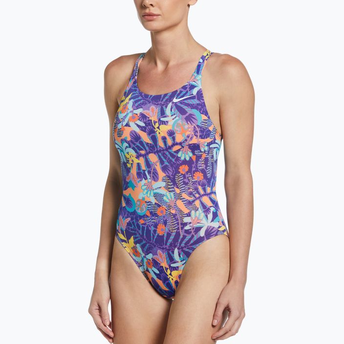Moteriškas vientisas maudymosi kostiumėlis Nike Multiple Print Fastback purpurinės spalvos NESSC050-593 6