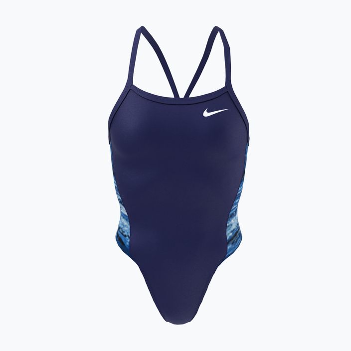 Moteriškas vientisas maudymosi kostiumėlis Nike Multiple Print Racerback Splice One, tamsiai mėlynas NESSC051-440 5