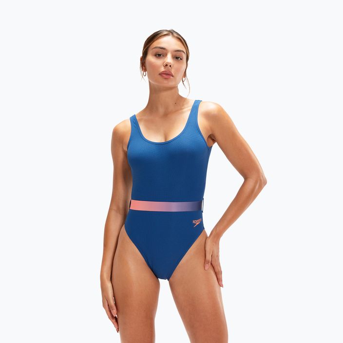 Speedo Moteriškas vientisas maudymosi kostiumėlis su diržu Deep U-Back tamsiai mėlynas 8-00307415498 5